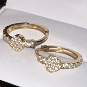 Solid 10k Gold CZ Small Hoop Earrings